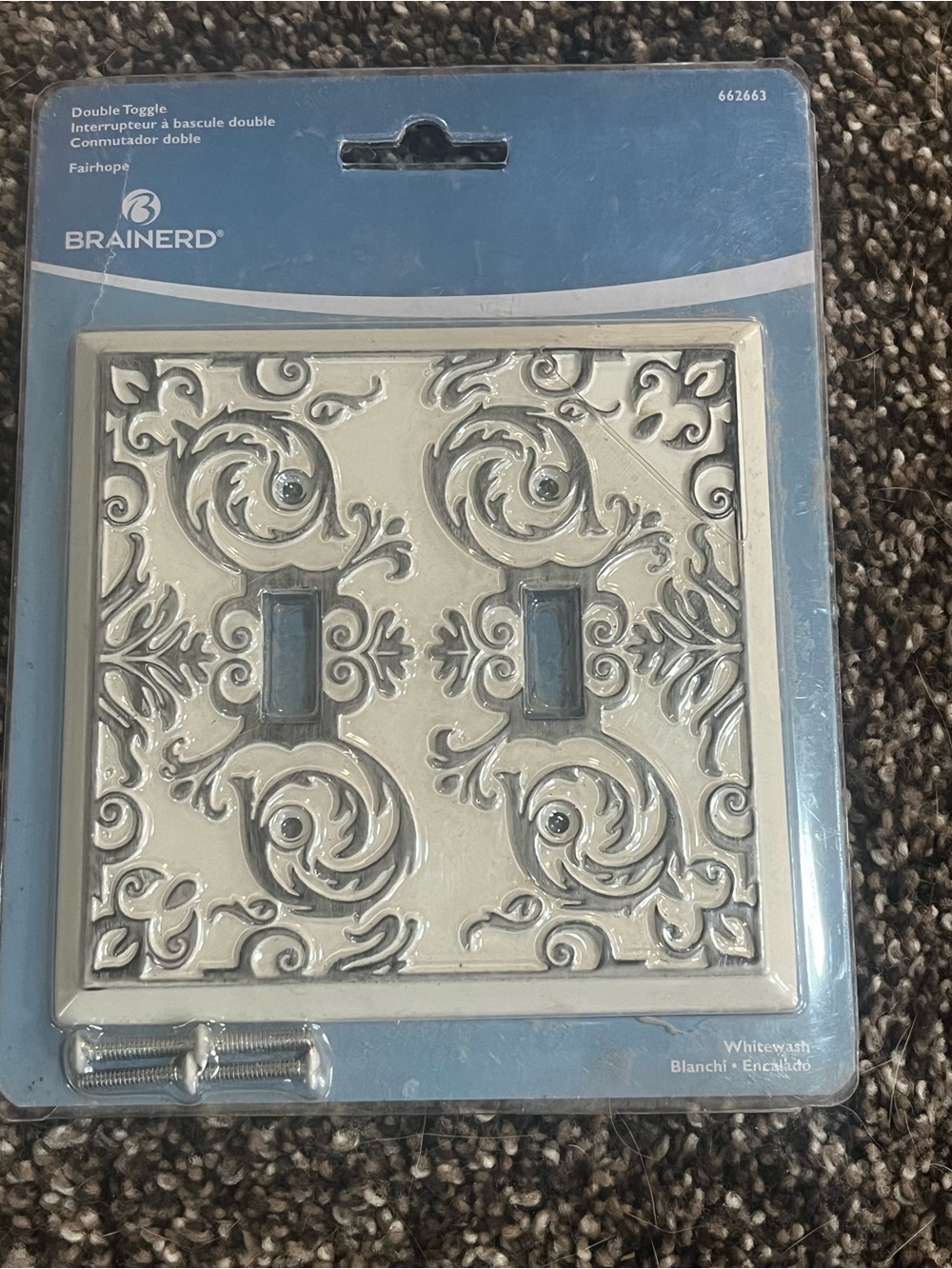 Brainerd Decorative Double Toggle Wall Plate - Whitewash w/ silver accents. New